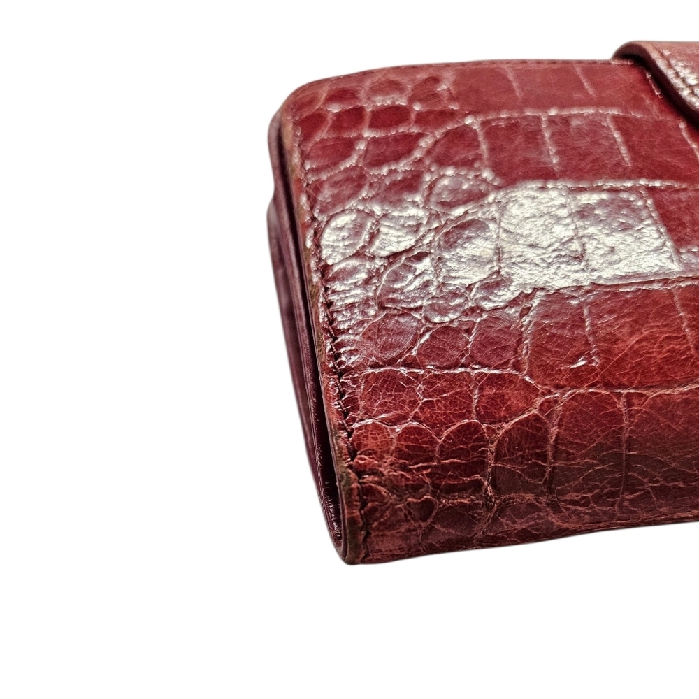 Miu Miu Kisslock Crocodile Embossed Leather Clutch Phone Wallet In Peony Pink - Picture 8 of 17